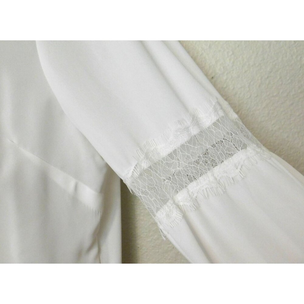 Libby Edelman Blouse XL Ivory Off-White Lace Trim Long Sleeve BoHo - Picture 6 of 10